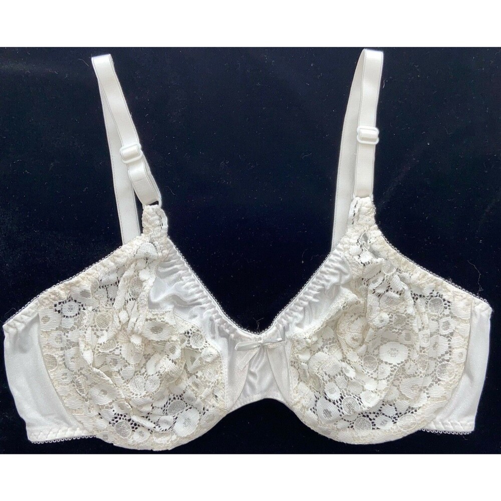 Vintage Bali White Circle Lace Mesh Underwire Bra 36C Unlined Elastic Straps